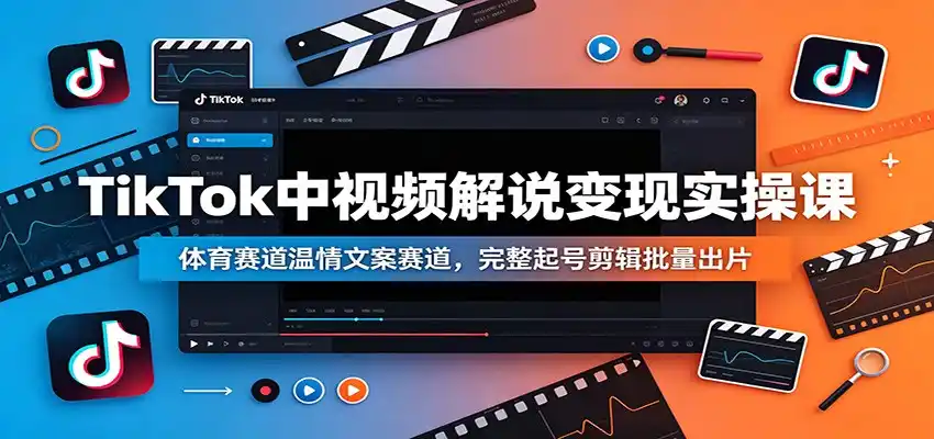 TikTok中视频解说变现实操课：体育赛道温情文案赛道，完整起号剪辑批量出片-汇课新知资源网