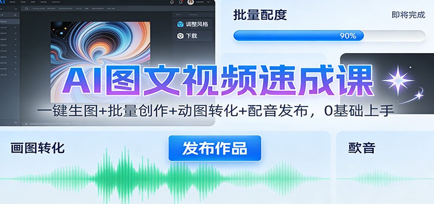 AI图文视频速成课：一键生图+批量创作+动图转化+配音发布，0基础上手-汇课新知资源网