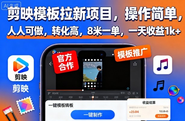 剪映模板拉新项目,操作简单,人人可做,转化高,8米一单,一天收益1k+-汇课新知资源网