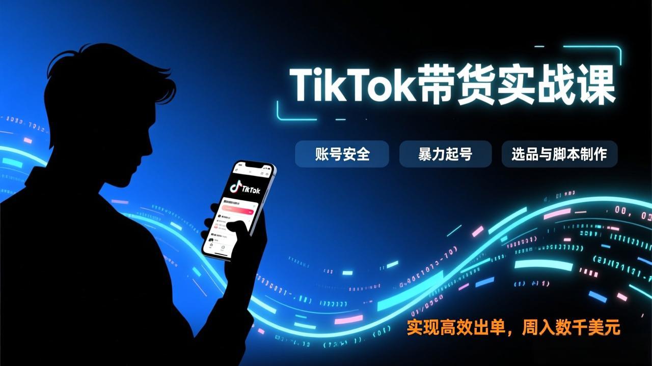 TikTok带货实战课，涵盖账号安全、暴力起号、选品与脚本制作，实现高效出单，周入数千美元-汇课新知资源网