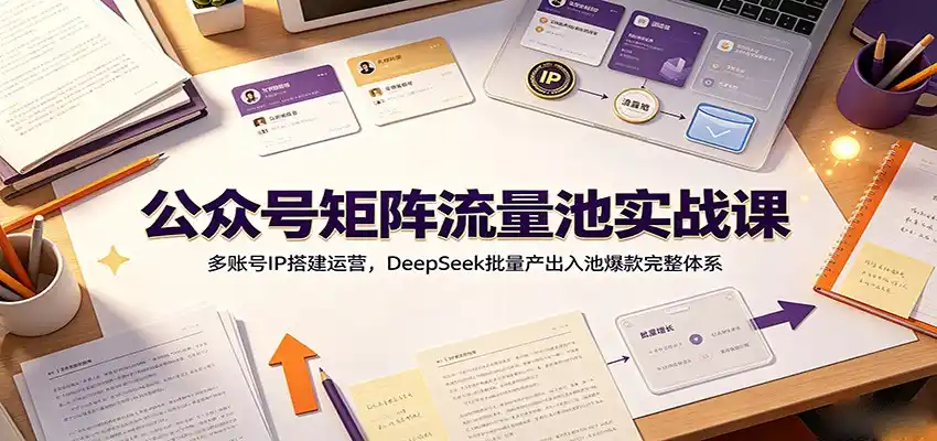 公众号矩阵流量池实战课:多账号IP搭建运营,DeepSeek批量产出入池爆款完整体系-汇课新知资源网