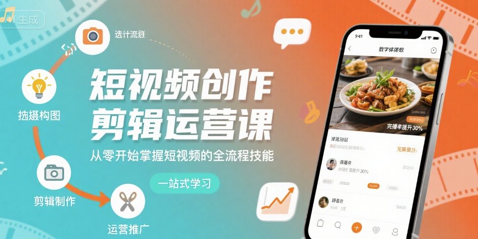 短视频创作剪辑运营课，从零开始掌握短视频的全流程技能-汇课新知资源网