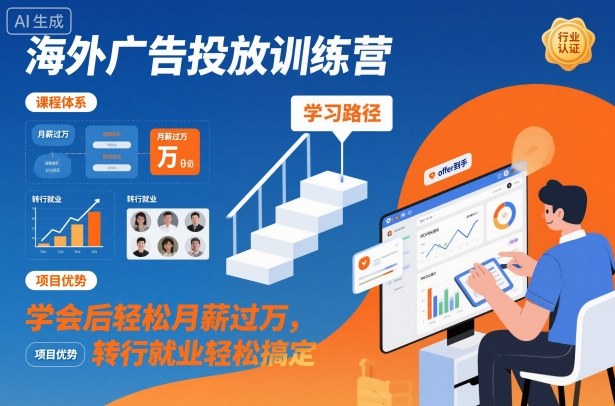 海外广告投放训练营，学会后轻松月薪过万，转行就业轻松搞定-汇课新知资源网