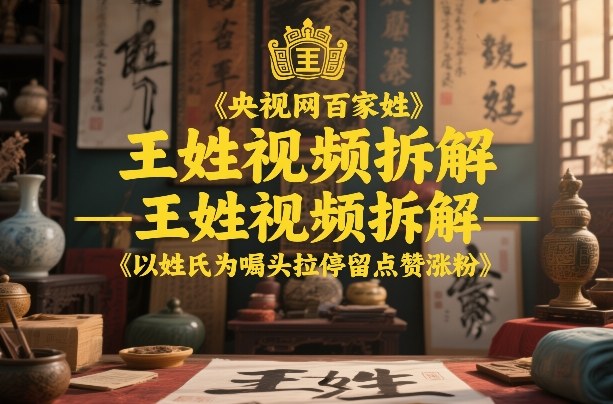 央视网百家姓–王姓视频拆解,以姓氏为噱头拉停留点赞涨粉-汇课新知资源网