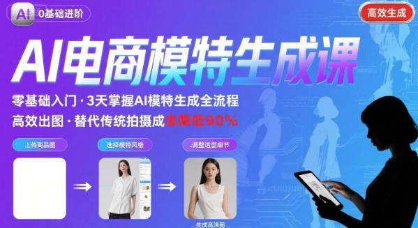 AI模特进阶课程，0基础高效生成逼真电商模特图-汇课新知资源网