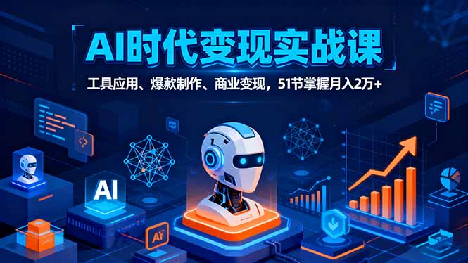 AI时代全场景实战课，工具应用、爆款制作、商业变现，51节掌握月入2万+-汇课新知资源网
