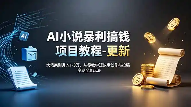 AI小说暴利搞钱项目教程-更新，大佬亲测月入1-3万，从零教学短故事创作与投稿变现全套玩法-汇课新知资源网