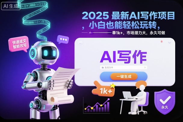 2025最新AI写作项目,小白也能轻松玩转,一单1k+,市场潜力大,永久可做-汇课新知资源网