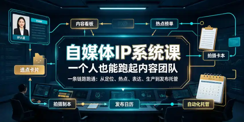 自媒体IP系统课,一个人也能跑起内容团队,一条链路跑通,从定位、热点、表达、生产到发布托管-汇课新知资源网