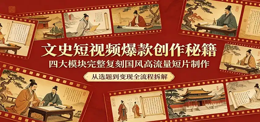 文史短视频爆款创作秘籍:四大模块完整复刻国风高流量短片制作-汇课新知资源网