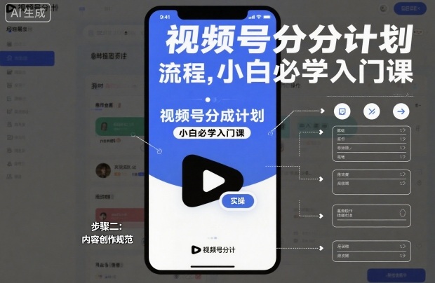 视频号分成计划实操流程,小白必学入门课-汇课新知资源网