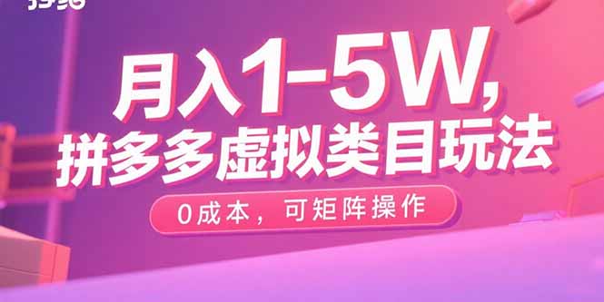 月入1-5W，拼多多虚拟类目玩法，0成本，可矩阵操作-汇课新知资源网