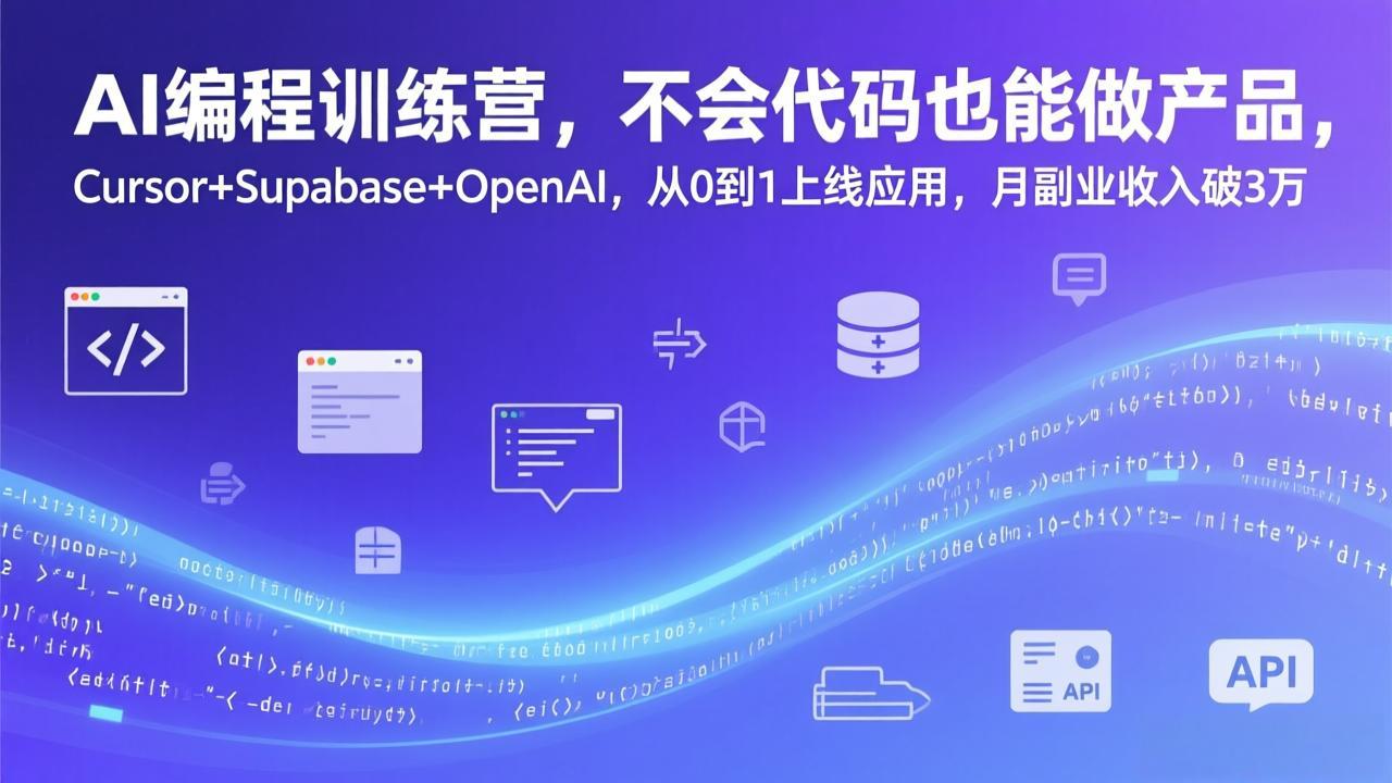 AI编程训练营,不会代码也能做产品,Cursor+Supabase+OpenAI,从0到1上线应用,月副业收入破3万-汇课新知资源网
