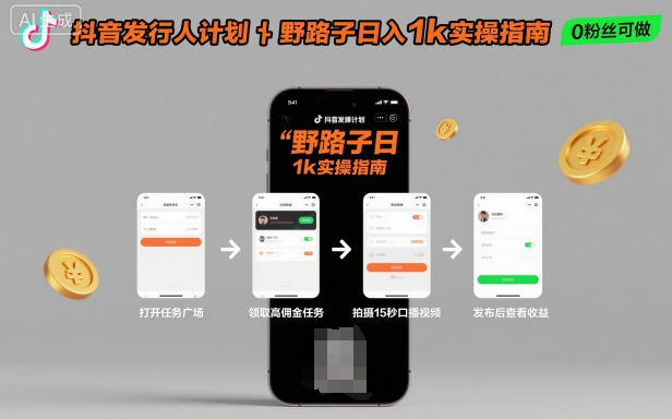 抖音发行人计划全新野路子玩法,随时随地,只要有手机,就能操作,日入1k+【揭秘】-汇课新知资源网