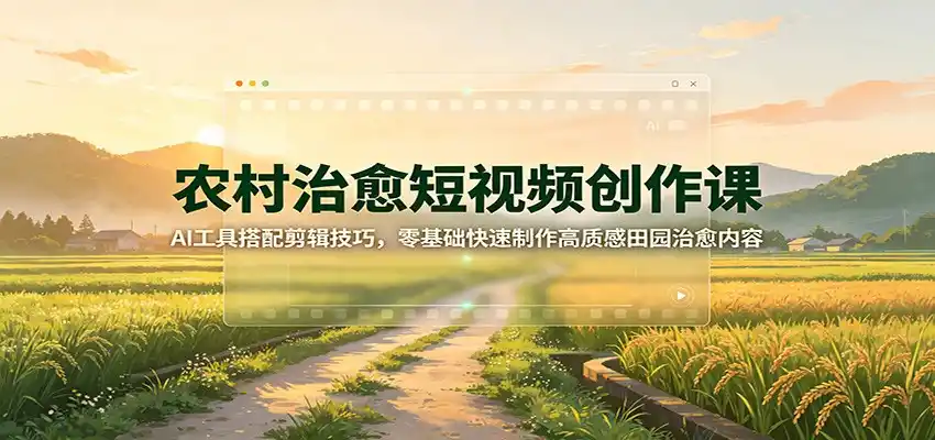 农村治愈短视频创作课:AI工具搭配剪辑技巧,零基础快速制作高质感田园治愈内容-汇课新知资源网