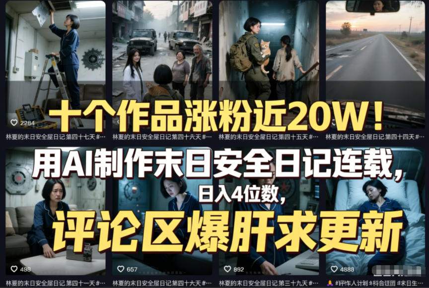 十个作品涨粉近20W！用AI制作末日安全日记连载，日入4位数，评论区爆肝求更新(附详细步骤)-汇课新知资源网