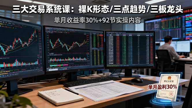 三大交易系统课:裸K形态/三点趋势/三板体系,单月收益率30%+92节实操内容-汇课新知资源网