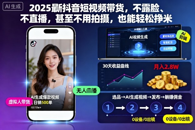 2025最新抖音短视频带货,不露脸、不直播,甚至不用拍摄,也能轻松挣米-汇课新知资源网