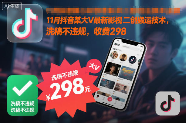 11月抖音某大V最新影视二创搬运技术,洗稿不违规,收费298-汇课新知资源网
