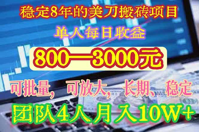 稳定8年的美刀搬砖项目，单人每日收益800—3000.团队4人月入10W+.可线下-汇课新知资源网