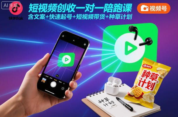短视频创收一对一陪跑课,含文案+快速起号+短视频带货+种草计划-汇课新知资源网
