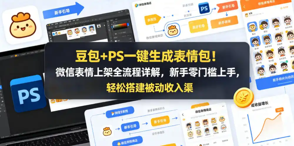 豆包+PS一键生成表情包!微信表情上架全流程详解,新手零门槛上手,轻松搭建被动收入渠道-汇课新知资源网