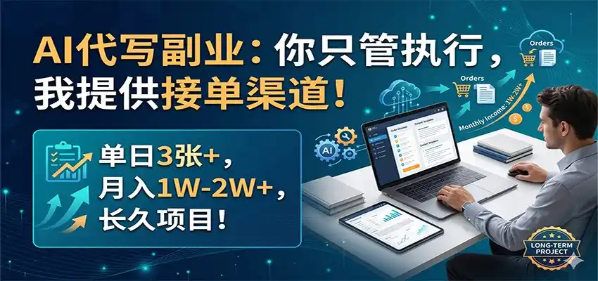 AI代写副业:你只管执行,我提供接单渠道!单日3张+,月入1W-2W+,长久项目-汇课新知资源网