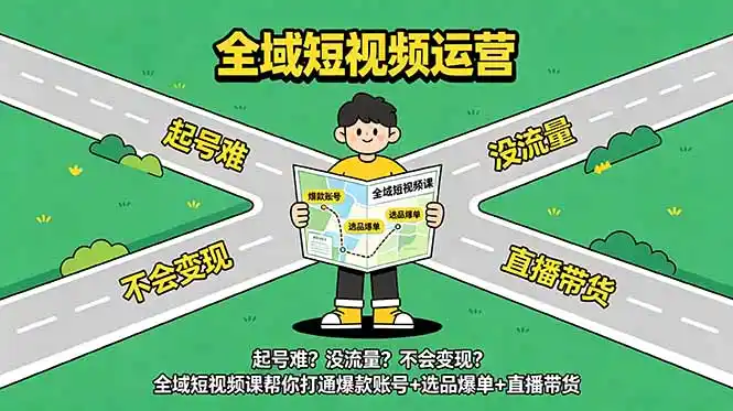 起号难？没流量？不会变现？全域短视频课帮你打通爆款账号+选品爆单+直播带货-汇课新知资源网