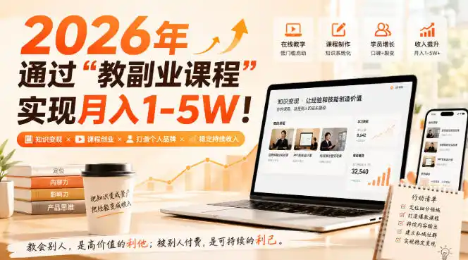 2026年通过“教副业课程”实现月入1-5W!毫无保留的全部教给你,长期稳定【揭秘】-汇课新知资源网