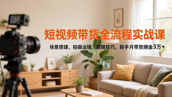 短视频带货全流程实战课,场景搭建、拍摄运镜、剪辑技巧,新手月带货佣金3万+-汇课新知资源网