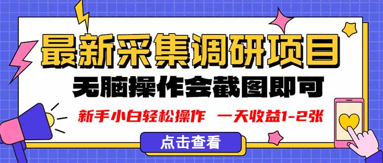 新版采集调研项目,截图上传即可,无脑操作,日收益1-2张-汇课新知资源网