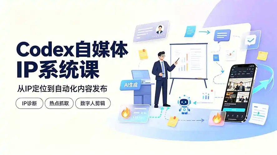 Codex自媒体IP系统课：IP诊断/热点抓取/IP蒸馏 Skill，爆款复刻数字人多平台自动发布教程-汇课新知资源网