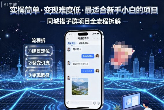 实操简单，变现难度低，最适合新手小白做的项目，每天轻松收入3张，同城搭子群项目全流程拆解-汇课新知资源网