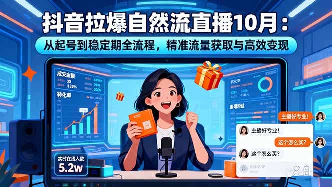 抖音拉爆自然流直播10月:从起号到稳定期全流程,精准流量获取与高效变现-汇课新知资源网