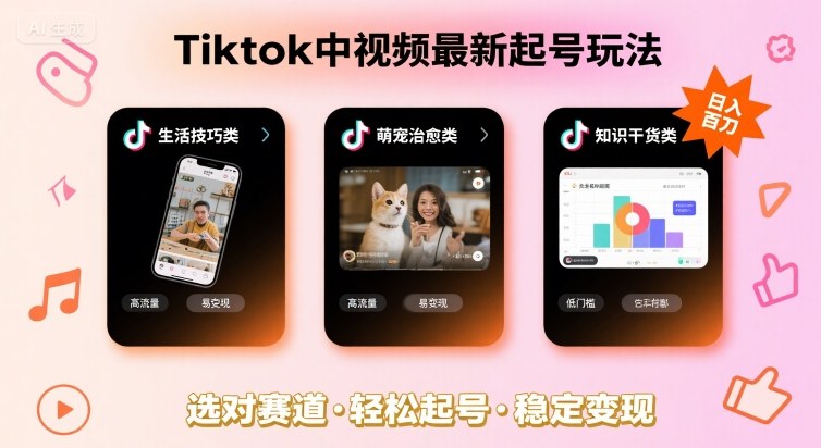 Tiktok中视频最新起号玩法，想要日入百刀，做好这几个赛道就可以了-汇课新知资源网