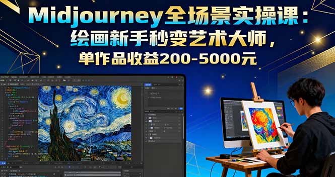 Midjourney全场景实操课：绘画新手秒变艺术大师，单作品收益200-5000元-汇课新知资源网
