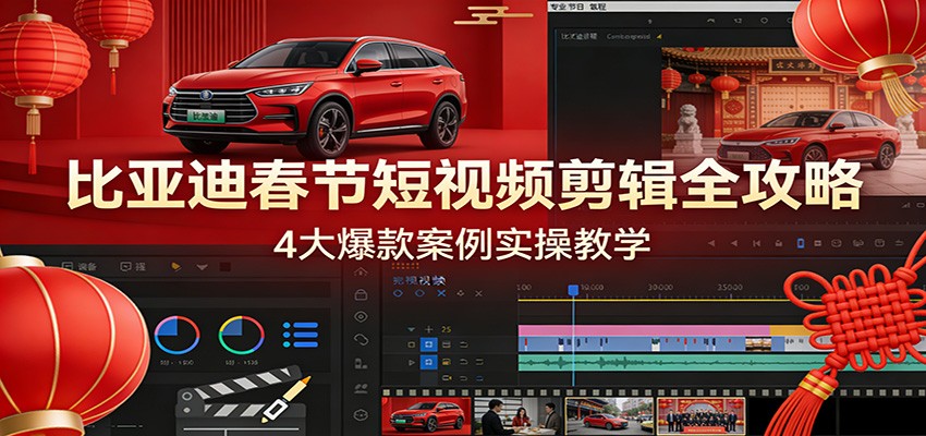 比亚迪春节短视频剪辑全攻略,4大爆款案例实操教学-汇课新知资源网
