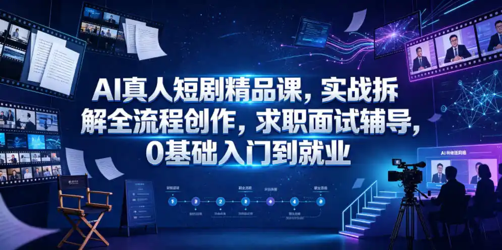 AI真人短剧精品课,实战拆解全流程创作,求职面试辅导,0基础入门到就业-汇课新知资源网