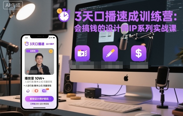 3天口播速成训练营,会搞钱的设计师IP系列实战课-汇课新知资源网