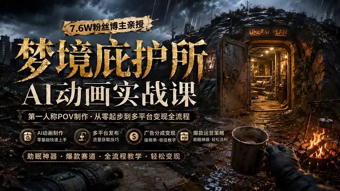 梦境庇护所AI动画实战课：7.6W粉丝博主亲授第一人称POV制作，从零起步到多平台发布变现全流程-汇课新知资源网