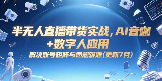 半无人直播带货实战，AI音咖+数字人应用 解决账号矩阵与违规难题(更新7月-汇课新知资源网
