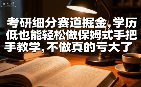 考研细分赛道掘金，日入1k+，学历低也能轻松做保姆式手把手教学，不做真的亏大了【揭秘】-汇课新知资源网