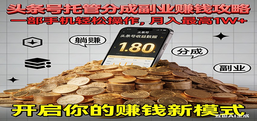 全程托管今日头条，一部手机就可以开干，最高躺赚1W+-汇课新知资源网