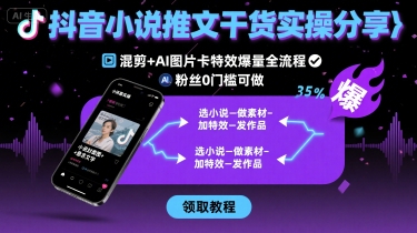 抖音小说推文干货实操分享，混剪+AI图片卡特效爆量全流程，0粉丝0门槛可做-汇课新知资源网