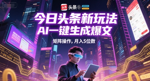 今日头条新玩法，AI一键生成爆文，矩阵操作，月入5位数-汇课新知资源网