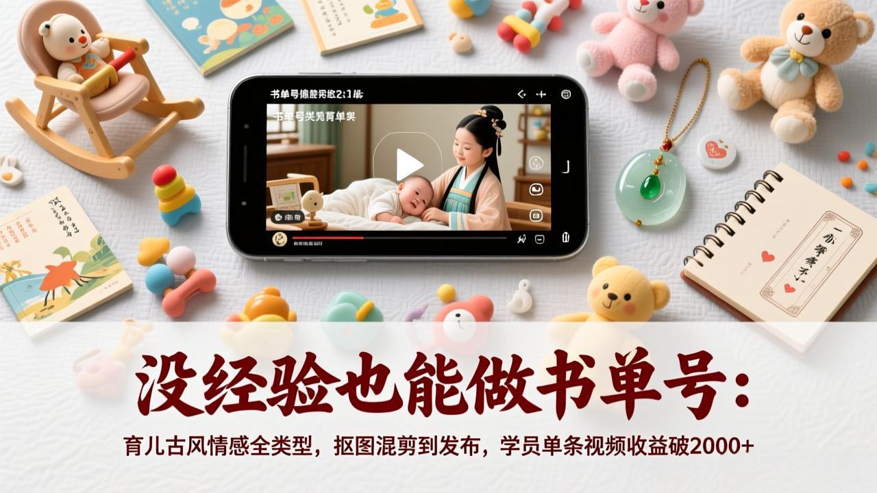 没经验也能做书单号:育儿古风情感全类型,抠图混剪到发布,学员单条视频收益破2000+-汇课新知资源网