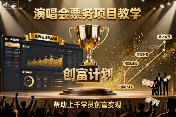 演唱会票务项目教学,业内培训天花板,帮助上千学员创富变现-汇课新知资源网