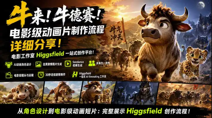 牛来！牛德赛！电影级动画片制作流程详细分享！电影工作室Higgsfield一站式创作平台，完整创作流程-汇课新知资源网