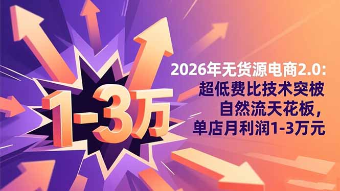 2026年无货源电商2.0:超低费比技术突破自然流天花板,单店月利润1-3万元-汇课新知资源网