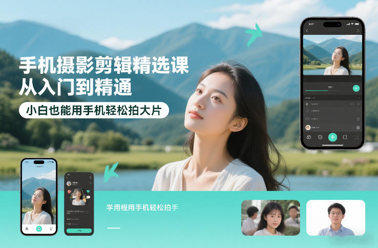手机摄影剪辑精选课，从入门到精通，小白也能用手机轻松拍大片-汇课新知资源网